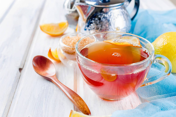 Cup Hot tea with lemon and ginger - Fotoğraf, Görsel