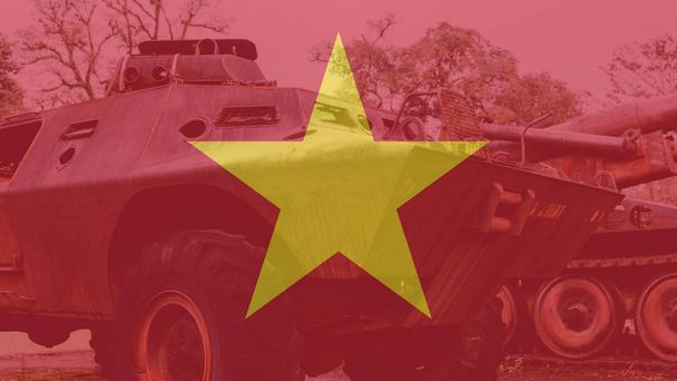 O museu militar vietnamita com uma exposição de equipamentos capturados. Troféu Equipamento militar americano
 - Foto, Imagem