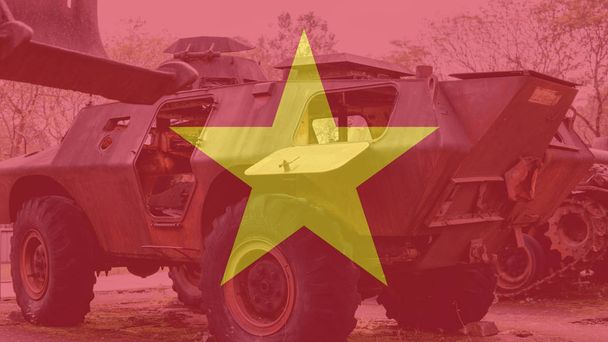 キャプチャ機器の展示とベトナムの軍事博物館。トロフィー アメリカ軍事機器 - 写真・画像
