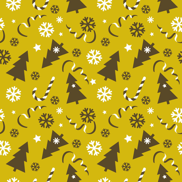 ベクターのシームレスなお祝いクリスマスのパターン、星、クリスマス ツリー、黄金色 - ベクター画像