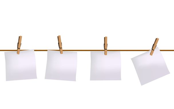 Четыре бумажные записки висят на веревке
 - Вектор,изображение