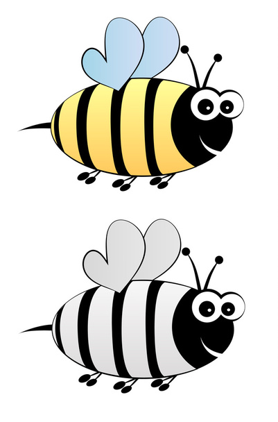μέλισσα κινουμένων σχεδίων στο χρώμα και μαύρο-άσπρο - Διάνυσμα, εικόνα