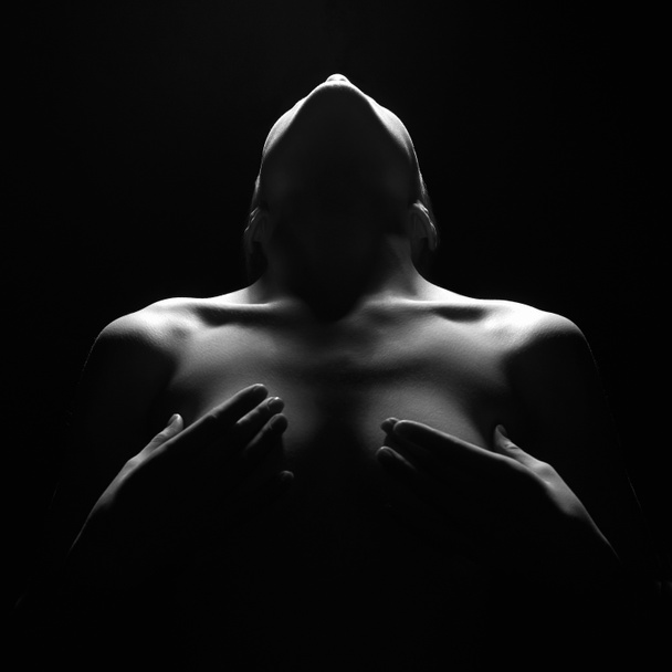 Naked Body Girl in the dark - 写真・画像