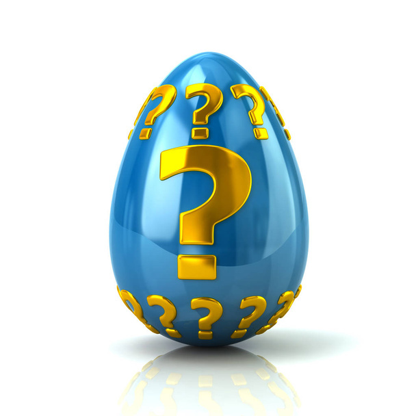 Blue Easter egg with question mark isolated on white background - Foto, afbeelding