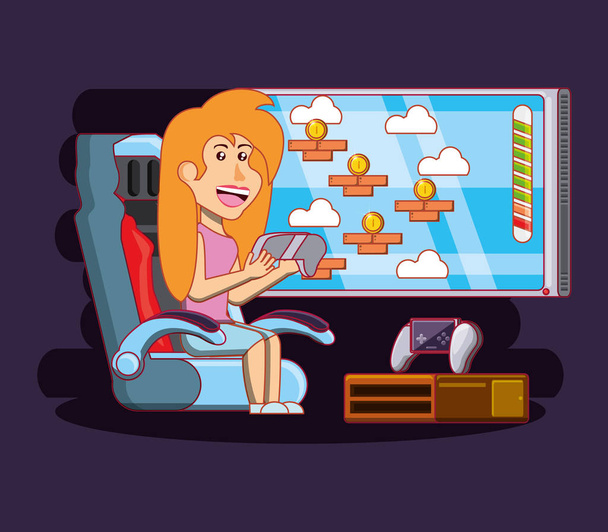 girl playing with video game console - Vector, Image