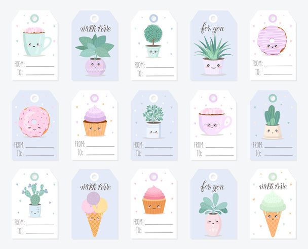 Vector collection of tags with cute objects - Вектор,изображение