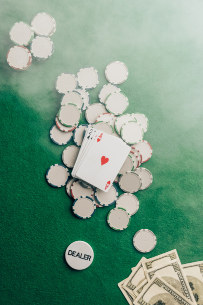 Gambling concept with with cards and chips on casino table  - Fotoğraf, Görsel