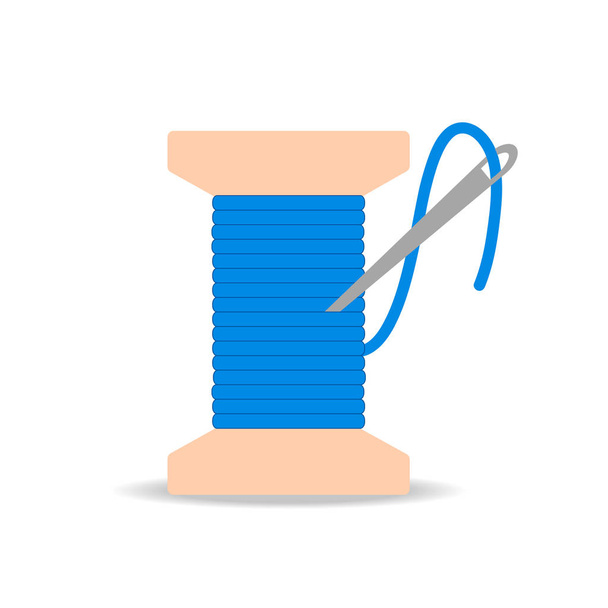 bobina con aguja e icono de hilo azul plano. illus vector de stock
 - Vector, Imagen