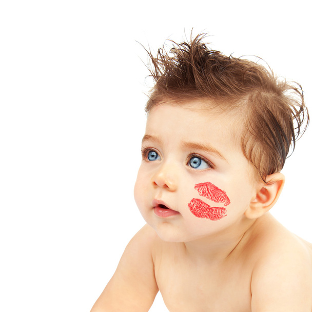 Baby boy with kiss - Foto, Bild