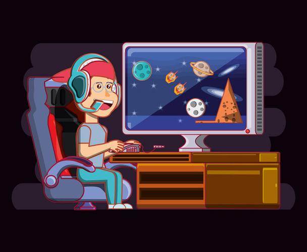 boy playing with video game console - Vector, Image