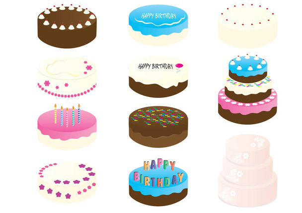 Koristeltuja kakkuja. Syntymäpäivä kakut häät kakut vektori kuvituksia eristetty
 - Vektori, kuva