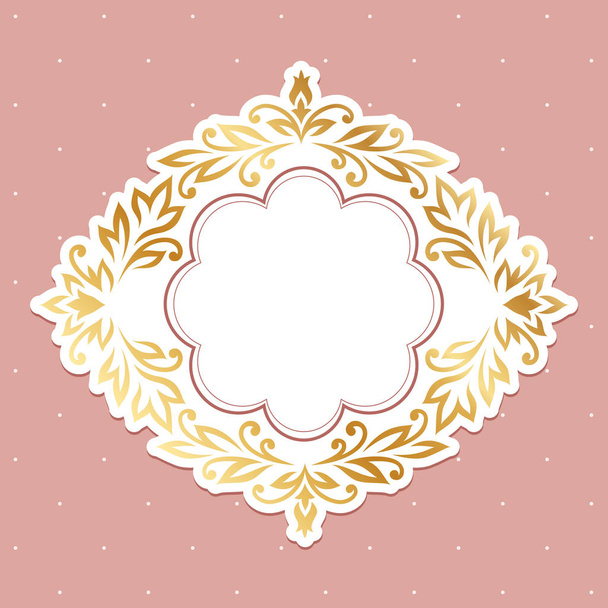 Baroque gold frame at the rhombus shape on pink background.  Vintage sticker for short message - Vector, Imagen