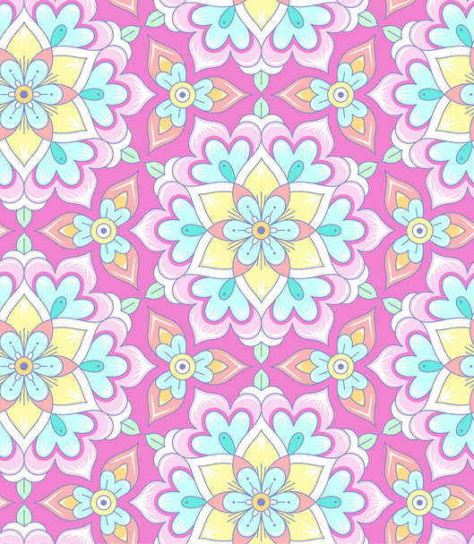 Pastel floral rosettes on pink background. Abstract seamless pattern for your desig - Διάνυσμα, εικόνα