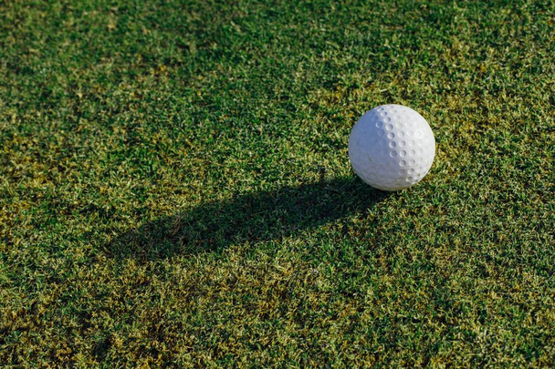 golfbal op groen gras, close-up weergave - Foto, afbeelding
