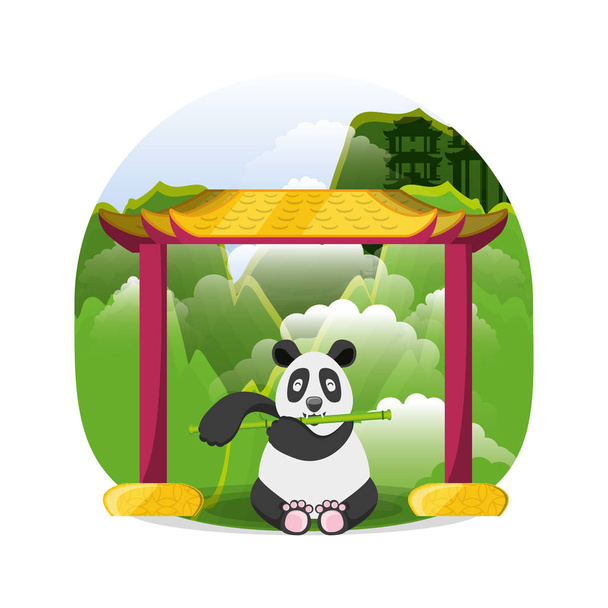 東洋文化のかわいいクマ パンダ - ベクター画像