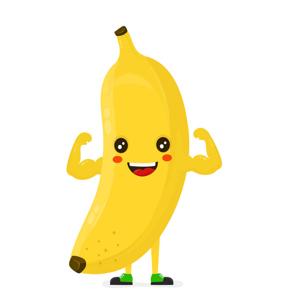 Roztomilý šťastný silný usmívající se banán Ukázat sval  - Vektor, obrázek