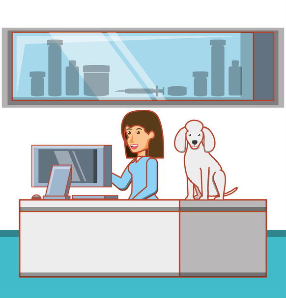 eläinlääkärin huomion toimisto koiran kanssa
 - Vektori, kuva