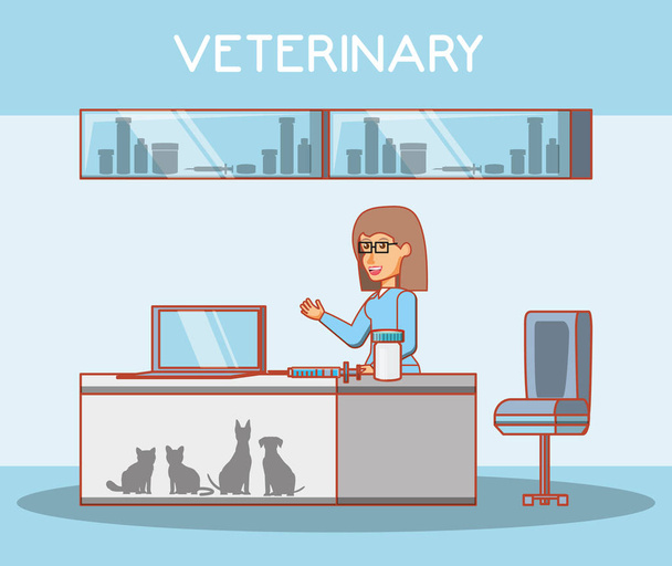 vétérinaire dans le bureau d'attention
 - Vecteur, image