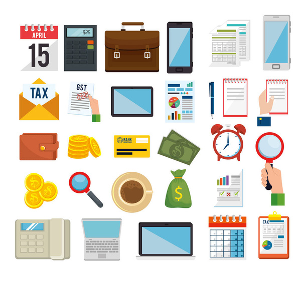 tax day time set icons - Vector, Image