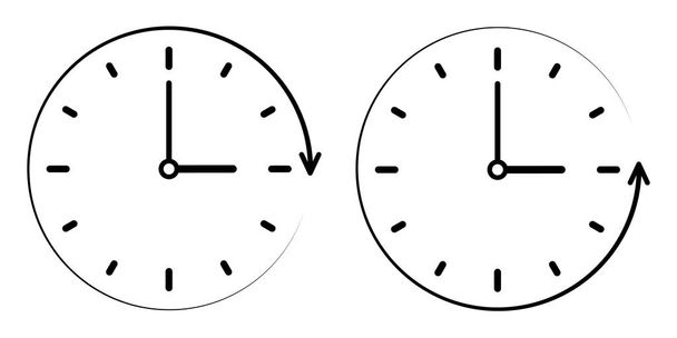 反時計回りに通過時間のアイコン、ベクトル時計、分、時間の手に署名します。時計回りに、カウンター clockwisek の概念 - ベクター画像