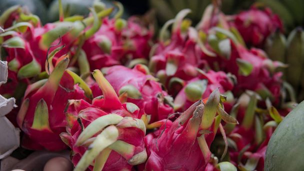 dragon fruit for sale close-up. Most  popular fruits in Vietnam and Thailand - Photo, Image
