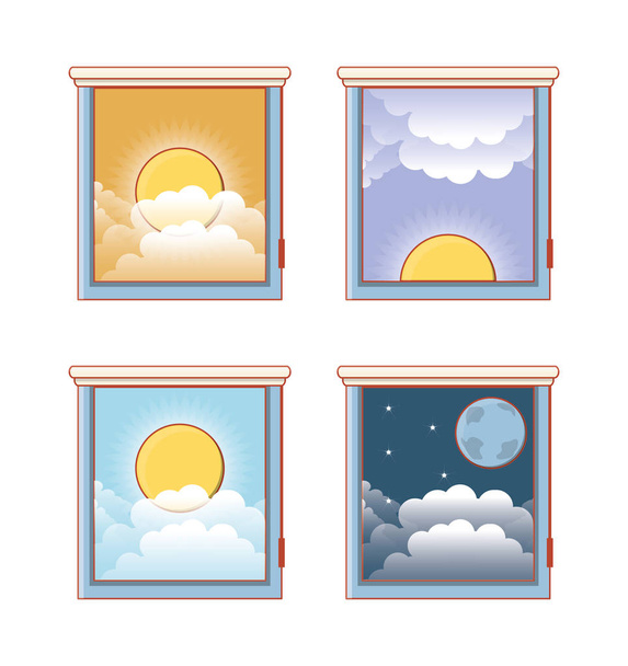 Fenster mit unterschiedlichen Arbeitszeiten - Vektor, Bild