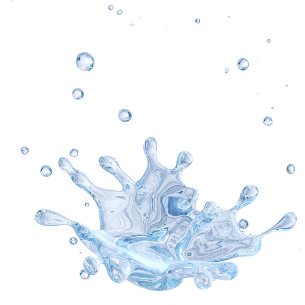 Water splash with water droplets isolated. Clipping path included. 3D illustration - Foto, Imagem
