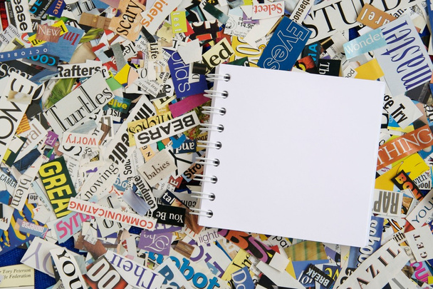 Blank Notepad on Magazine Clipping Background - Photo, Image