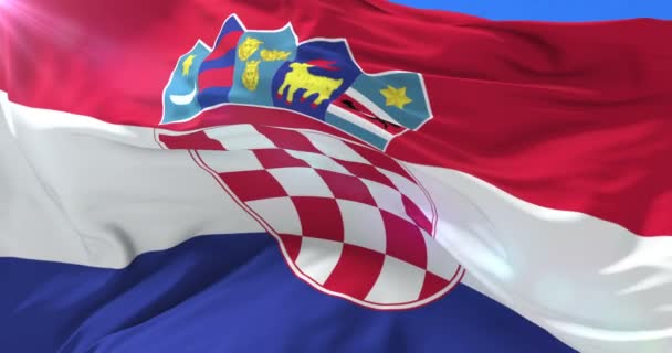 Хорватська-прапор махав на вітер з синього неба, петля - Кадри, відео