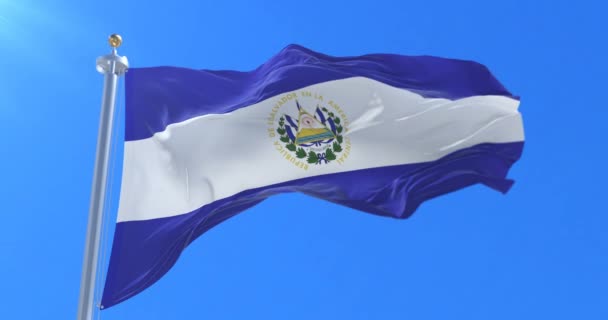 Прапор Сальвадору розмахуючи у вітер з синього неба, петля - Кадри, відео