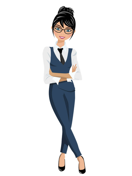 Businesswoman standing crossed arms and ankles in confident pose isolated - Vector, Image