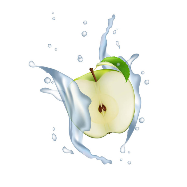 Apfelfrucht Milch Wasser Saft Joghurt Spritzer Illustration isoliert - Vektor, Bild