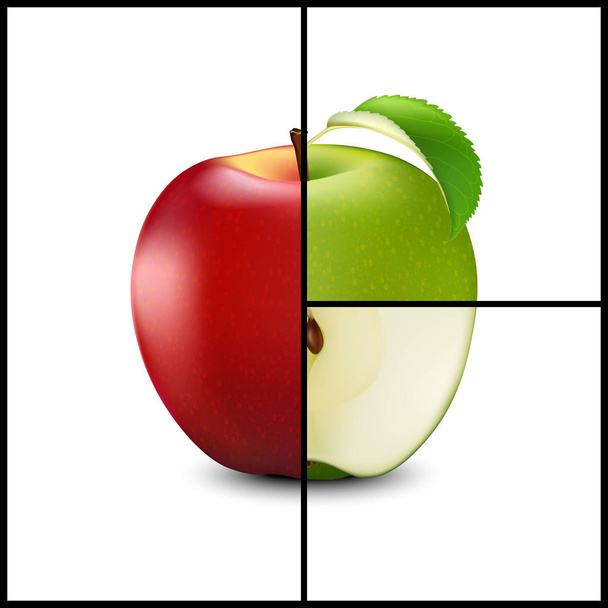 Wektor realistyczne czerwone i zielone jabłko mozaika kompilacja podzielony  - Wektor, obraz