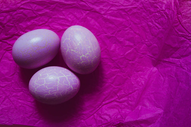 Easter eggs colored and tinted, top view - Foto, Imagem