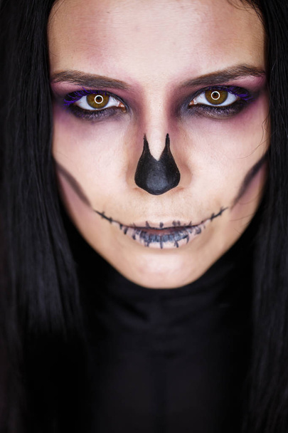 beautiful woman with make-up skeleton - Photo, Image