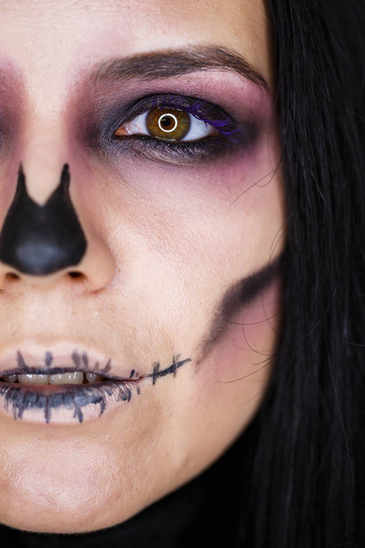 beautiful woman with make-up skeleton - Photo, Image