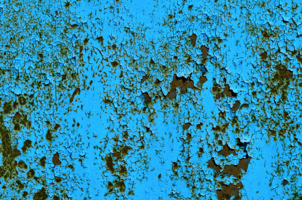 Textuur van vintage blauwe ijzeren muur achtergrond met veel lagen verf geschilderd - Foto, afbeelding