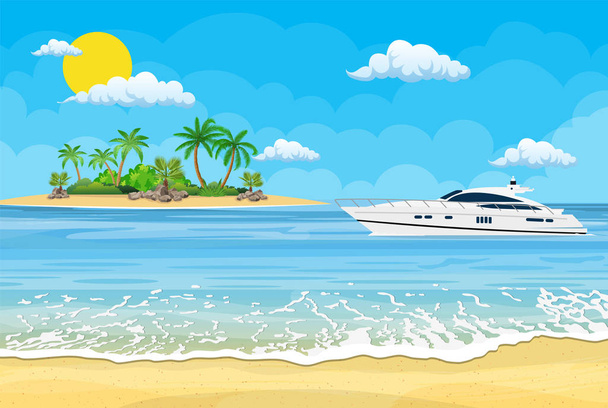 Spiaggia paradisiaca del mare con yacht
 - Vettoriali, immagini