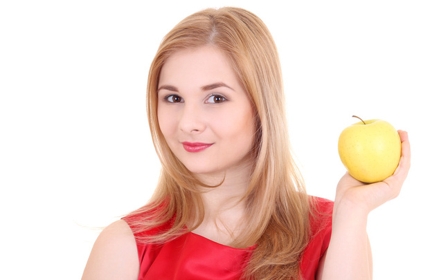 attractive blond with yellow apple - Valokuva, kuva