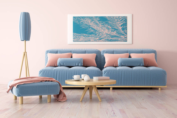 Διακόσμηση σύγχρονη καθιστικό δωμάτιο με καναπέ 3d rendering - Φωτογραφία, εικόνα