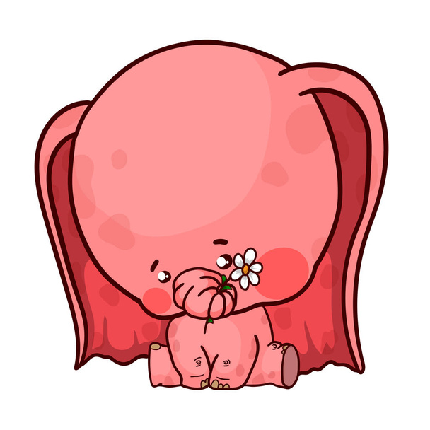 niedliche Karikatur Baby Elefant mit Blume. - Vektor, Bild