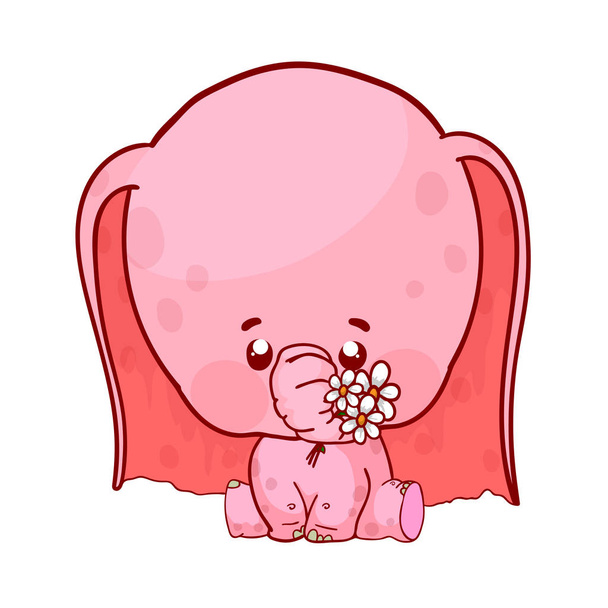 Aranyos rajzfilm baba elefánt virágokkal. - Vektor, kép