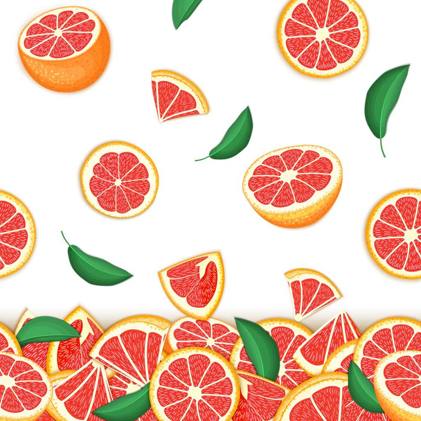 Tropical background of falling red pomelo fruit. Vector card illustration . Grapefruit vector seamless pattern citrus fruits for design of food packaging breakfast, detox, cosmetics cream, jam, juice - Vector, Image