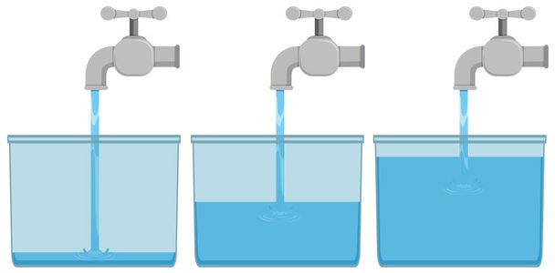 Tap water in buckets - Vector, Image