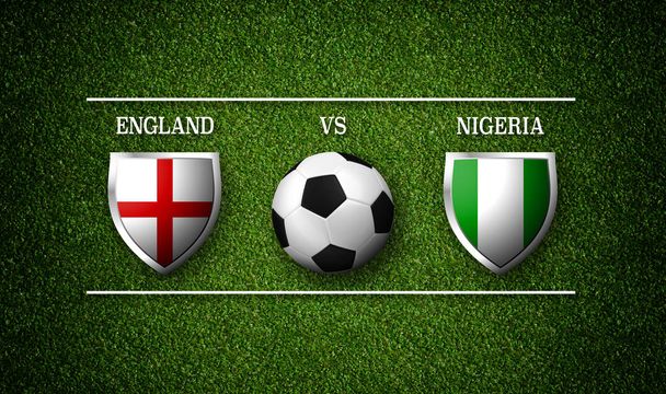 Футбольний матч запланувати, Англія проти Нігерії, прапори країн і футбол м'яч - 3d візуалізації - Фото, зображення