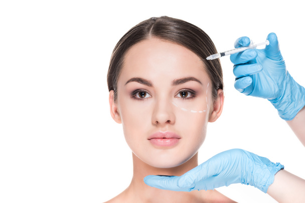 cropped shot of doctor making beauty injection for woman isolated on white - Φωτογραφία, εικόνα