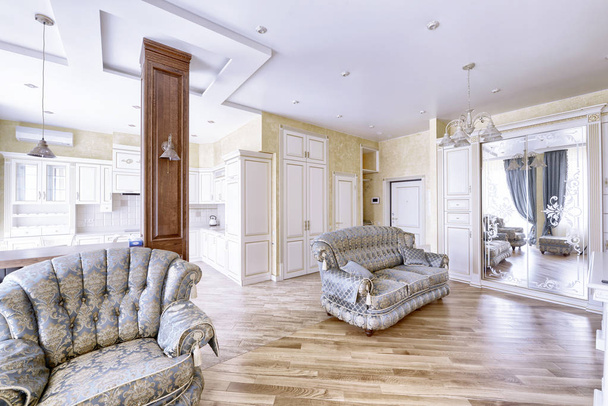 Wnętrze salonu w stylu klasycznym w nowoczesnym domu. - Zdjęcie, obraz