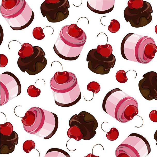  Bright , sweet design element. Chocolate cake in chocolate glaze with cherry souffle. - Φωτογραφία, εικόνα