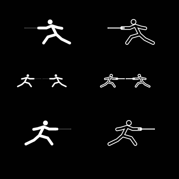 Scherma bastone icona set illustrazione a colori bianco stile piatto immagine semplice
 - Vettoriali, immagini