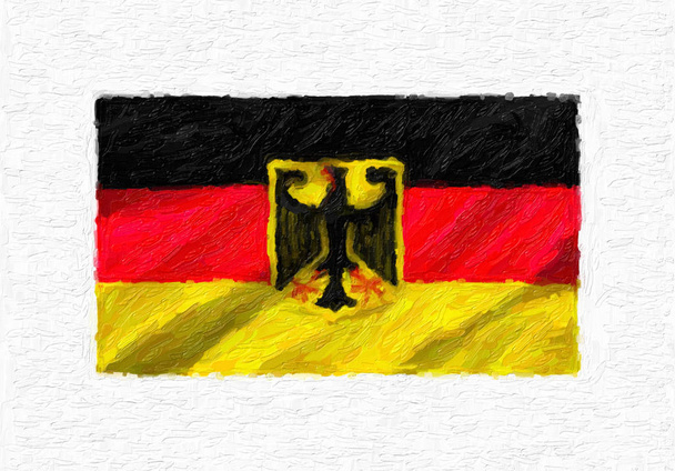 Deutschland handbemaltes Fahnenschwenken, Ölfarbe isoliert auf weißer Leinwand, 3d Illustration. - Foto, Bild